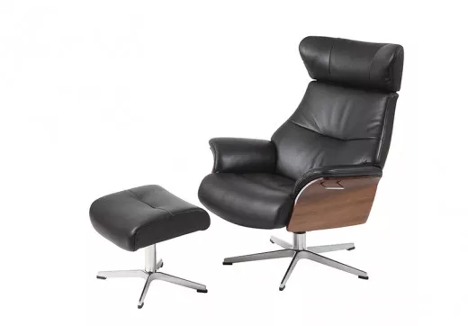 AIR XL Relaxsessel, Walnuss / Leder ZERO 2534-89 Black , X-Fuss Alu +3,5cm