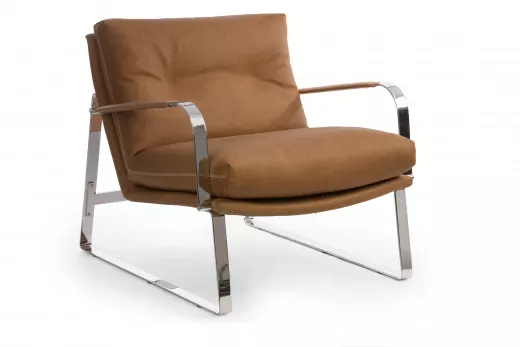 SHABBY Armlehnsessel chrom, JESOLO Cognac, Kontrastnaht