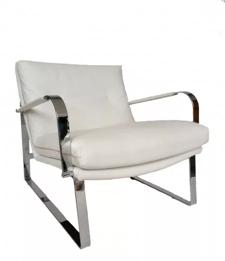 SHABBY Armlehnsessel chrom glanz / FANTASY Pure-White, Kontrastnaht