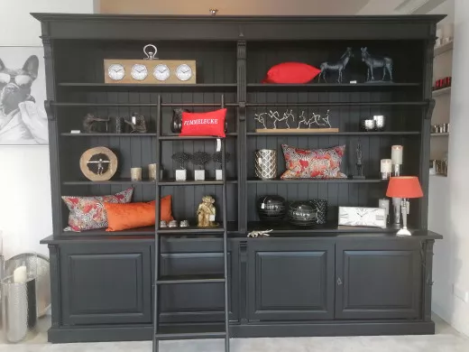 XL Bückerwand / Bibliothek 2-tlg. Fichte massiv, schwarz