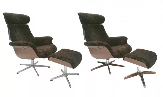 TIMEOUT XL Sessel + Hocker, Walnuss / Schaffell ESPRESSO