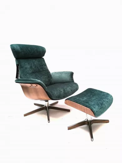 TIMEOUT Sessel+ Hocker, Walnuss / EROS Petrol