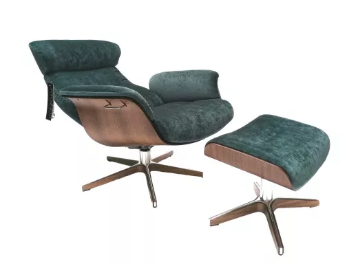 TIMEOUT Sessel+ Hocker, Walnuss / EROS Petrol