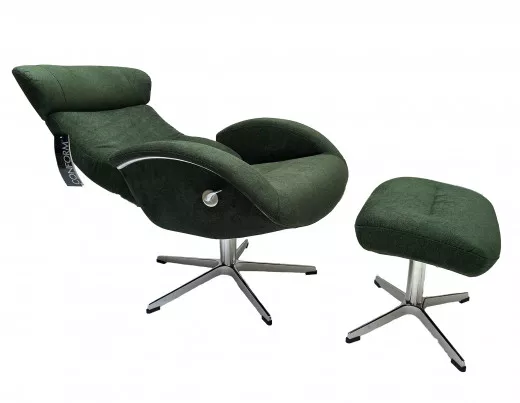 FLOW XL Sessel + Hocker, Velvety Dark Green, Rücken +5cm, X-Fuss Alu +3,5cm