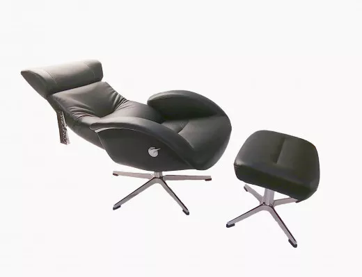 FLOW XL Sessel mit Hocker, Nappa Black, Rücken +5cm