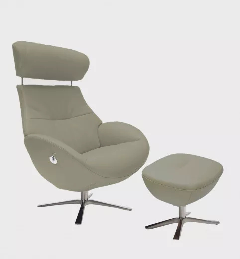 GLOBE Sessel+ Hocker, Leder FANTASY Cement