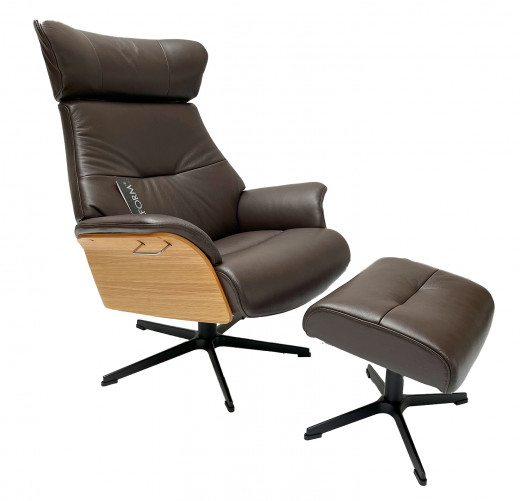 Conform AIR Sessel EI-Hell + Hocker, Leder ZERO Brown, X-Fuss Alu-sw