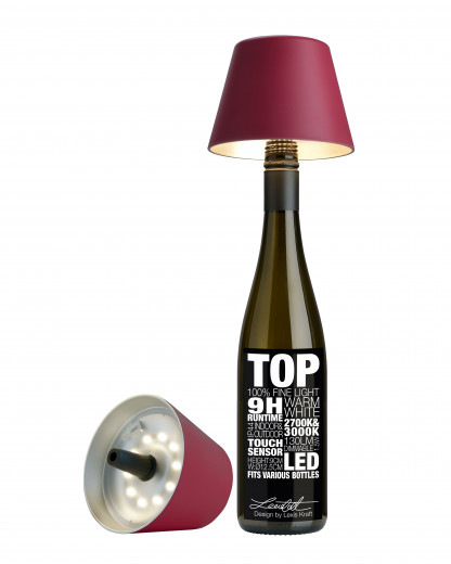 TOP Flaschenleuchte bordeaux, 1,5W LED, akkubetrieben, dimmbar