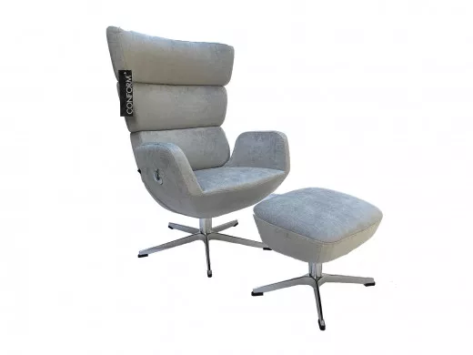 TURTLE, Relax-Sessel mit Hocker VELVETY stone