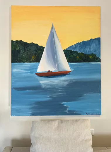 Sonnenaufgang am See, Gemälde Acryl auf Leinwand, 100 x 120cm