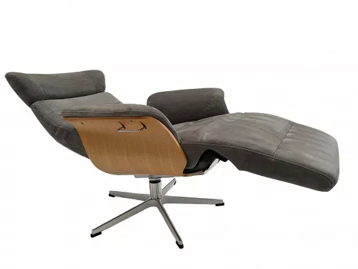 TIMEOUT Sessel m. Fußstütze, EI-Hell / Leder NUBUCK Dark-Grey 2541-78, Rücken Standard, X-Fuss Alu