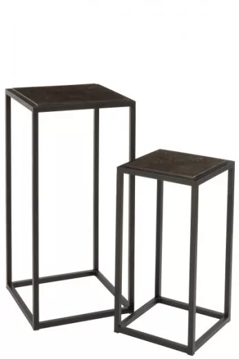 TOURNAI Säulen-Set Metall, Naturstein schwarz