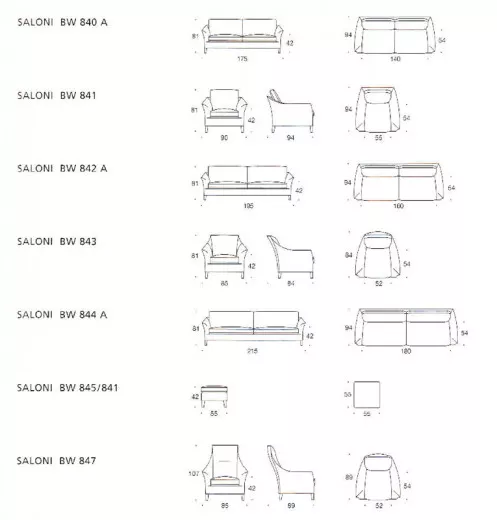Sofa SALONI BW-135-3000, Bezugsstoff PANAMA weiss
