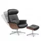 TIMEOUT XL Sessel + Hocker, Walnuss / Leder FANTASY Black, X-Fuss-Alu