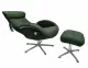 FLOW XL Sessel + Hocker, Velvety Dark Green, Rücken +5cm, X-Fuss Alu +3,5cm