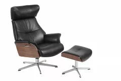 AIR XL Relaxsessel, Walnuss / Leder ZERO 2534-89 Black , X-Fuss Alu +3,5cm