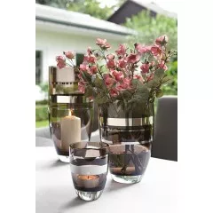 RIVA, Glasvase / Windlicht, greige m. Platinrand H.14cm