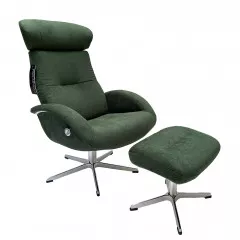 FLOW XL Sessel + Hocker, Velvety Dark Green, Rücken +5cm, X-Fuss Alu +3,5cm