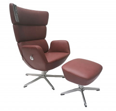 TURTLE, Relaxsessel mit Hocker, Leder BOLZANO Bordeaux