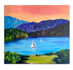 ALPENDÄMMERUNG, Gemälde, Öl u. Acryl auf Leinwand, 120 x 100cm